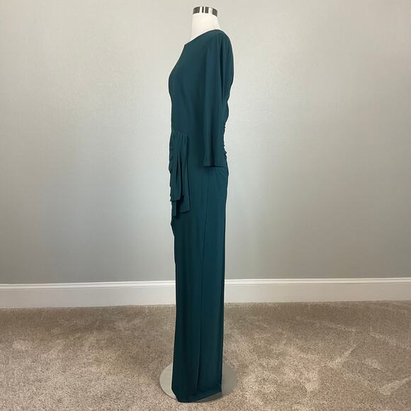 XSCAPE Long Sleeve Column Evening Gown Green Size 12 Thigh Slit Formal Dress - Picture 5 of 14